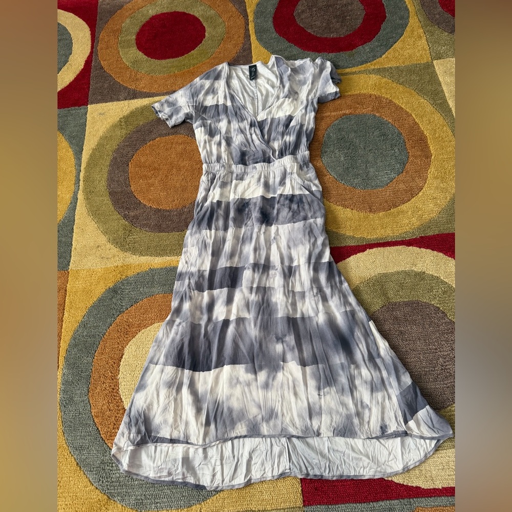 Zero + Maria Cornejo Silk Tie Dye Midi High Low Dress Short Sleeve Size 2